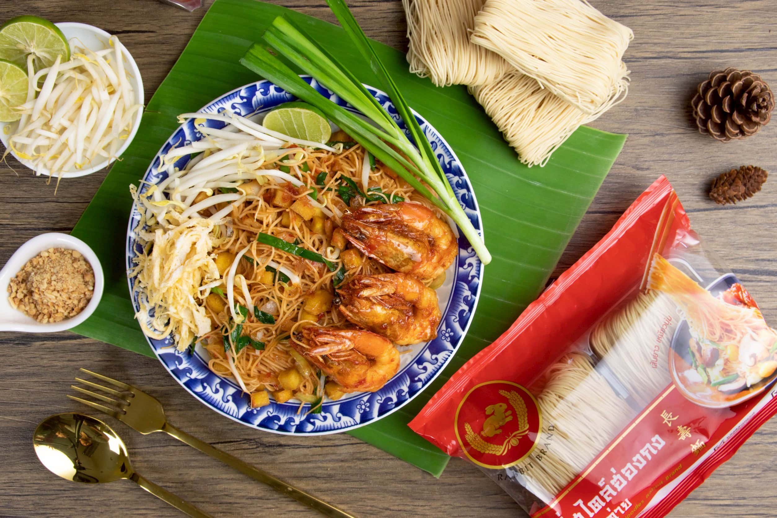 หมี่ฮ่องกงผัดไทยกุ้งสด